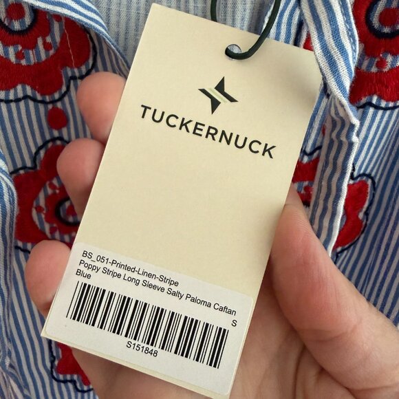 NWT Tuckernuck Poppy Stripe Blue Salty Paloma Caftan Maxi Dress (S) - Picture 5 of 7